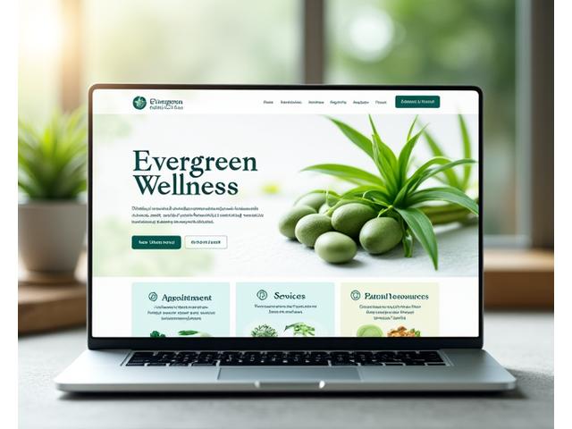 Evergreen Wellness Clinic website, warm and inviting design with health information