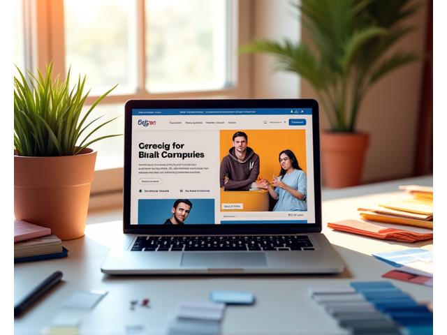 A designer's portfolio website displayed on a laptop, surrounded by creative tools and sketches.