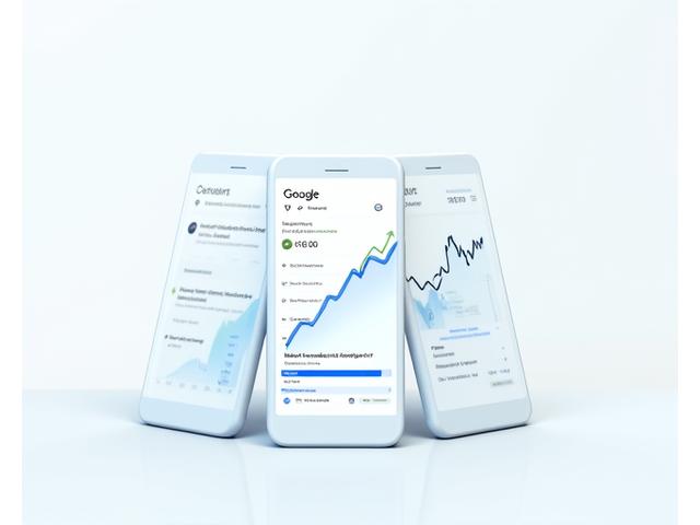 Three smartphones displaying a Google search results page with a ranking increase graph.