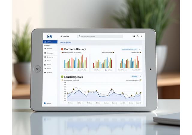 Screenshot of a clean, modern e-commerce dashboard showing inventory levels, recent orders, and sales analytics charts on a tablet screen.