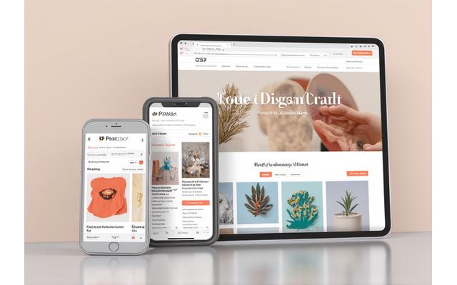 Multiple mobile devices (smartphone, tablet) displaying a beautifully designed, responsive e-commerce website with easy touch navigation and clear product images.