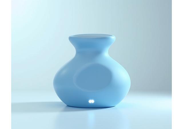 A digital product display showing a 3D rendering of a unique custom art piece with various material and color options selected.
