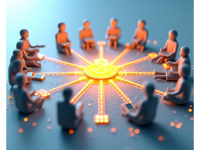 Stylized abstract visualization of web accessibility, showing a diverse group of users interacting with a universally accessible website. A glowing network connects icons representing ADA compliance, WCAG standards, and assistive technologies, all converging on a central, vibrant website interface. The image evokes global reach and seamless interaction for everyone.