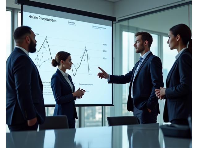 Professional meeting in a modern office with well-dressed individuals collaborating