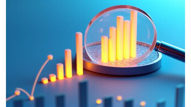 Magnifying glass over a graph showing SEO analytics