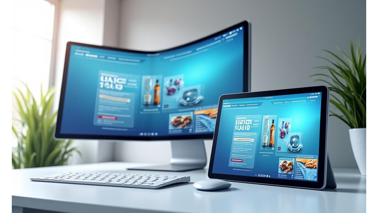Stunning web design showcasing a modern e-commerce platform with vibrant product photography and clean UI elements, representing Lumina Weave's best work.
