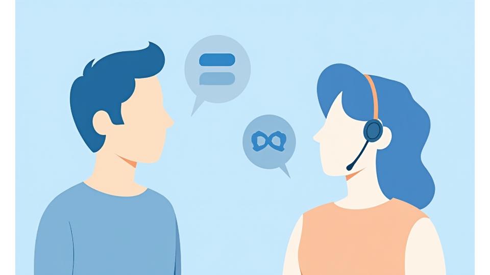 Illustration of a person reaching out to customer support, symbolizing privacy assistance
